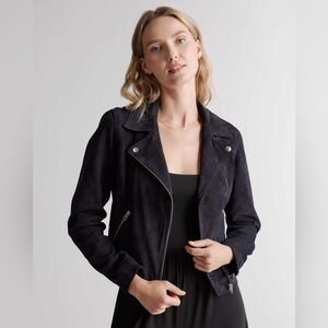 Women's 100% Suede Charcoal Black Moto Jacket